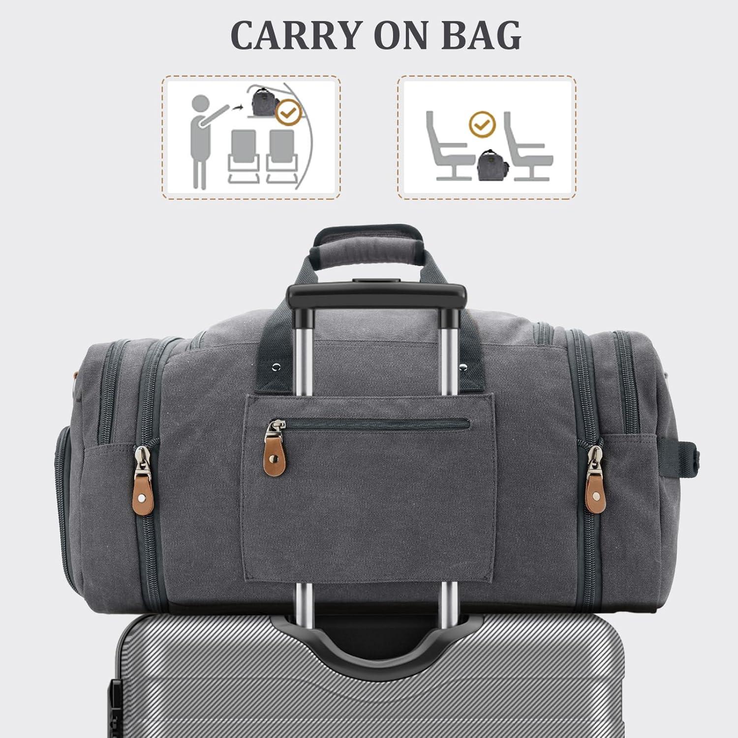 image:imageGonex Canvas Duffle Bag for Travel 60L Expandable Duffel Weekend Overnight Bag men Dark GrayGrey