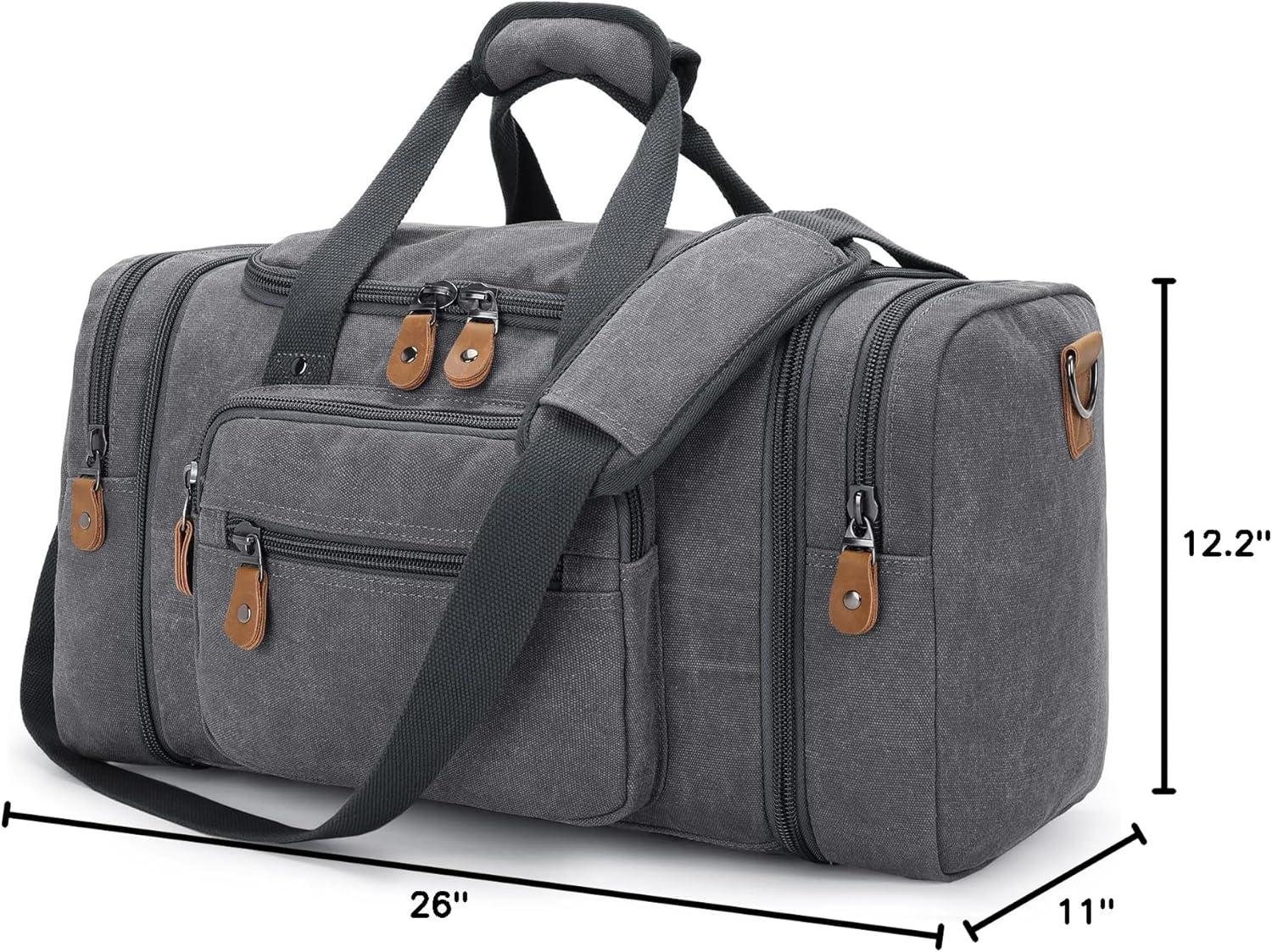 image:imageGonex Canvas Duffle Bag for Travel 60L Expandable Duffel Weekend Overnight Bag men Dark GrayGrey