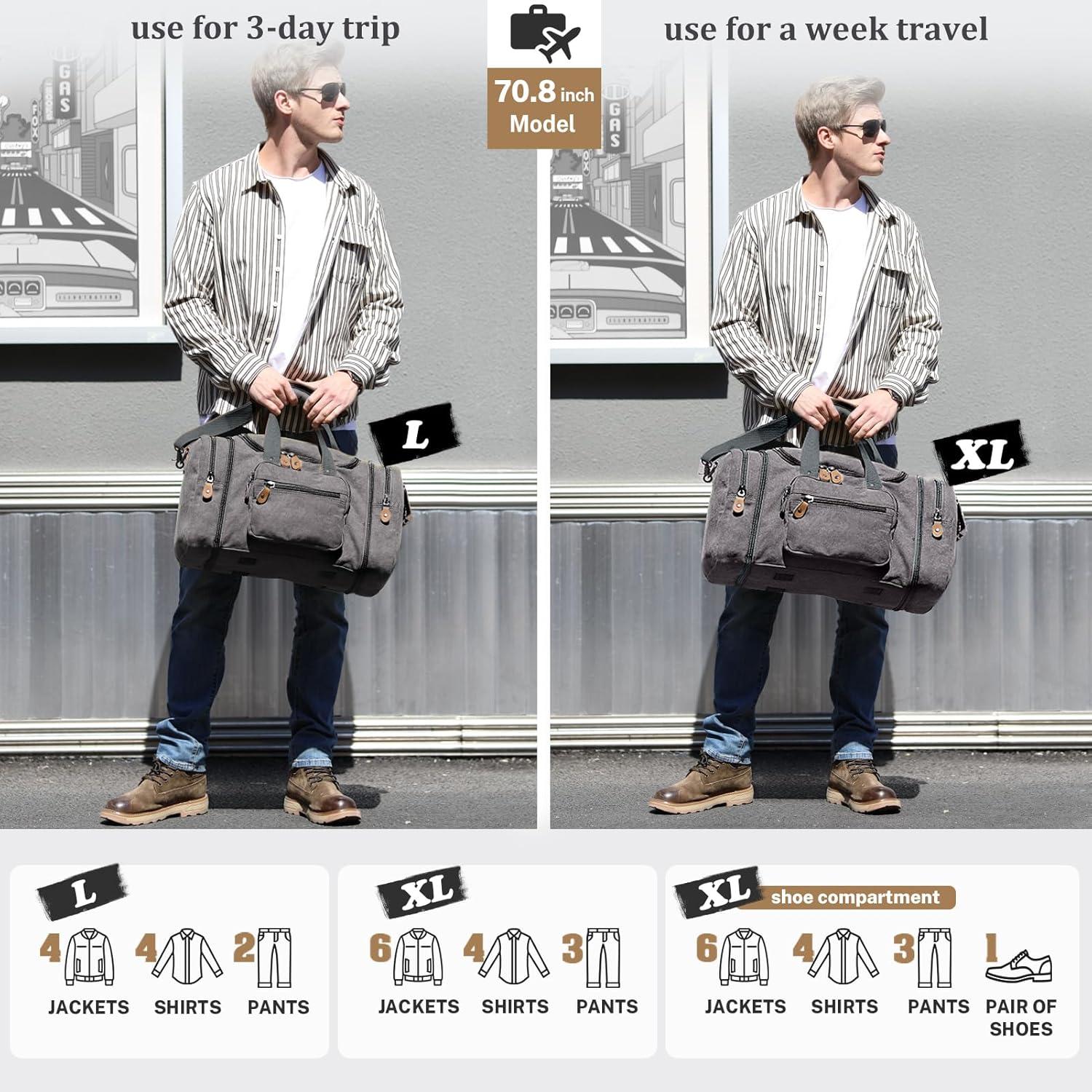 image:imageGonex Canvas Duffle Bag for Travel 60L Expandable Duffel Weekend Overnight Bag men Dark GrayGrey