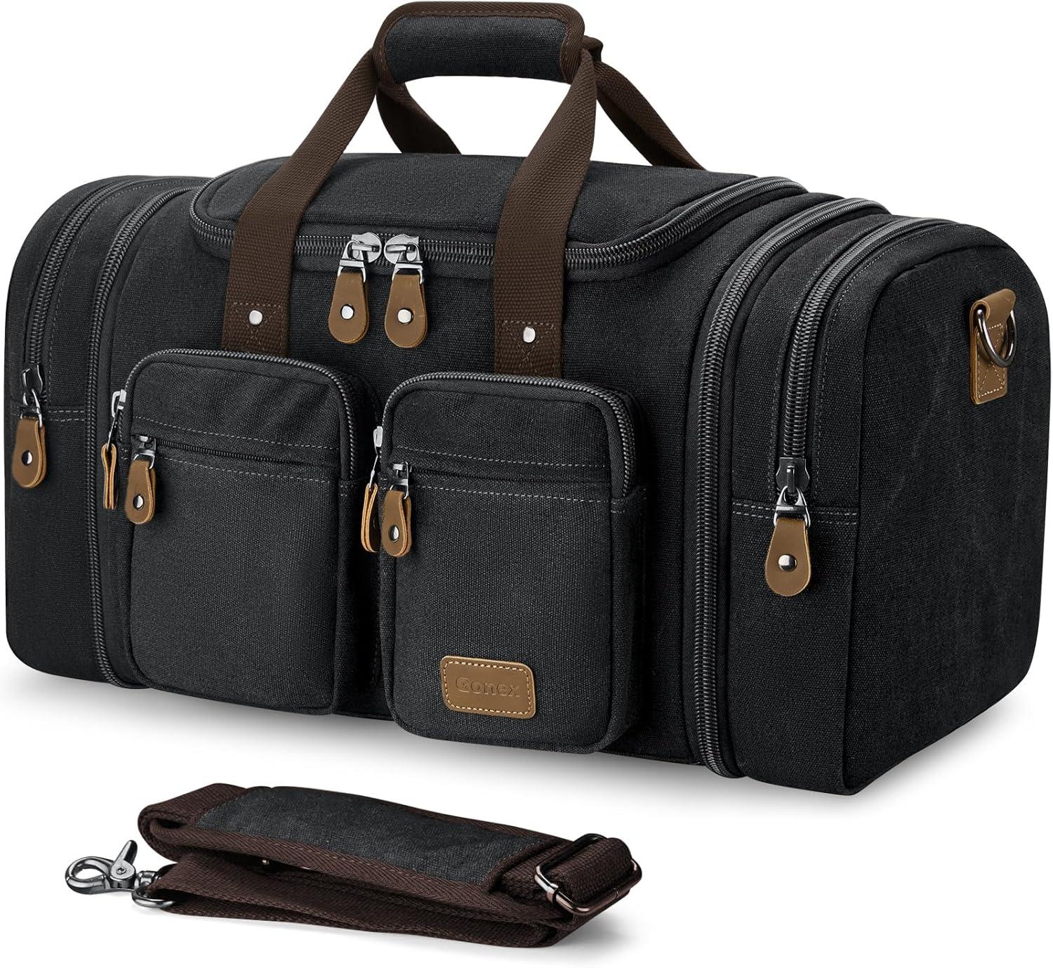 image:imageGonex Canvas Duffle Bag for Travel Expandable Water Resistant 50L Carry on Duffel Overnight Weekender Gym Bag with Wet Dry Separation Pocket amp Suitcase Handle Sleeve Dark GreyDark Grey