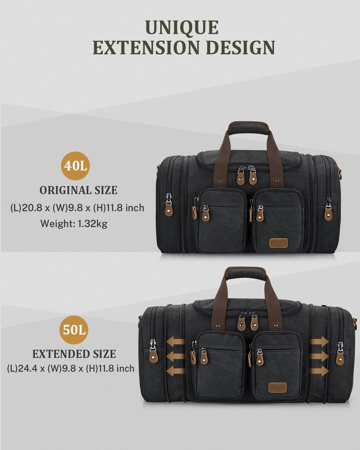 image:imageGonex Canvas Duffle Bag for Travel Expandable Water Resistant 50L Carry on Duffel Overnight Weekender Gym Bag with Wet Dry Separation Pocket amp Suitcase Handle Sleeve Dark GreyDark Grey
