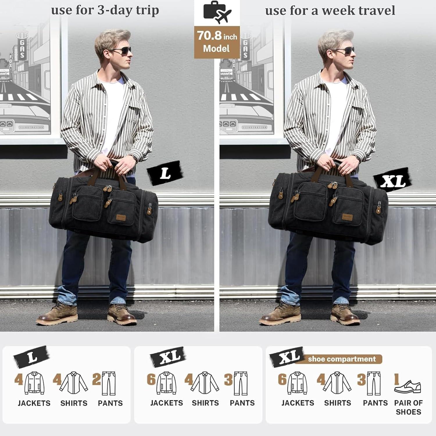 image:imageGonex Canvas Duffle Bag for Travel Expandable Water Resistant 50L Carry on Duffel Overnight Weekender Gym Bag with Wet Dry Separation Pocket amp Suitcase Handle Sleeve Dark GreyDark Grey