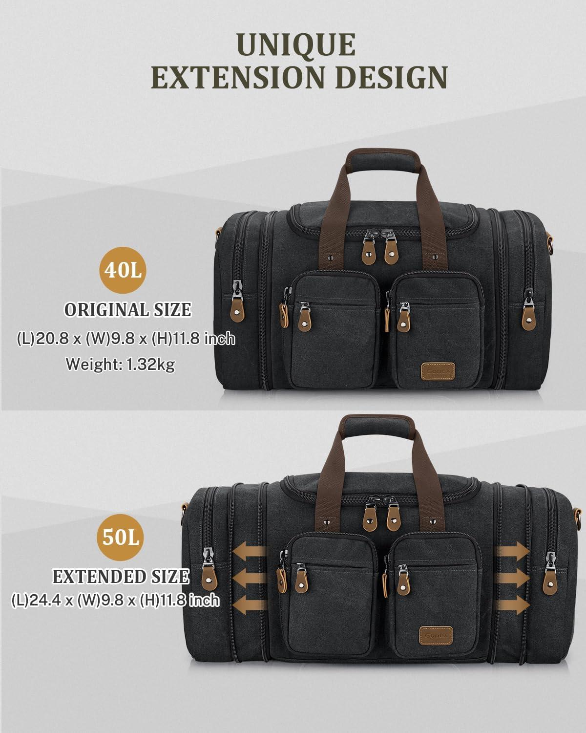 image:imageGonex Canvas Duffle Bag for Travel Expandable Water Resistant 50L Carry on Duffel Overnight Weekender Gym Bag with Wet Dry Separation Pocket amp Suitcase Handle Sleeve Dark GreyDark Grey