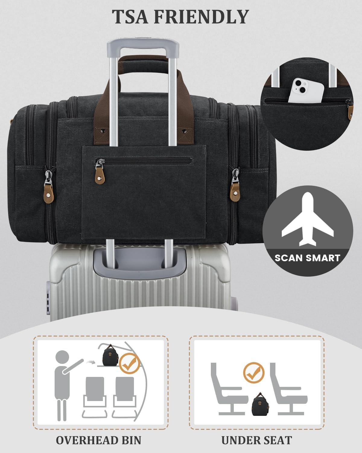 image:imageGonex Canvas Duffle Bag for Travel Expandable Water Resistant 50L Carry on Duffel Overnight Weekender Gym Bag with Wet Dry Separation Pocket amp Suitcase Handle Sleeve Dark GreyDark Grey