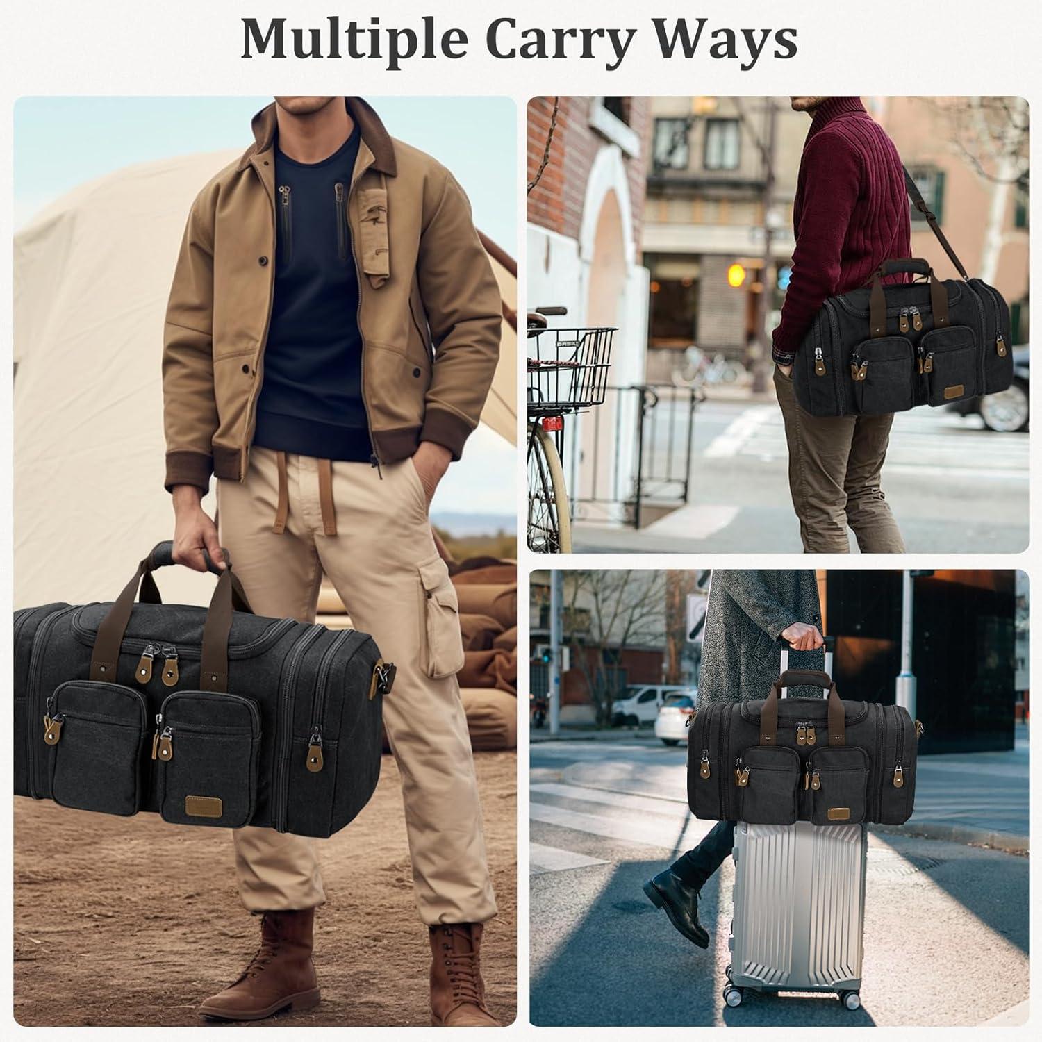 image:imageGonex Canvas Duffle Bag for Travel Expandable Water Resistant 50L Carry on Duffel Overnight Weekender Gym Bag with Wet Dry Separation Pocket amp Suitcase Handle Sleeve Dark GreyDark Grey