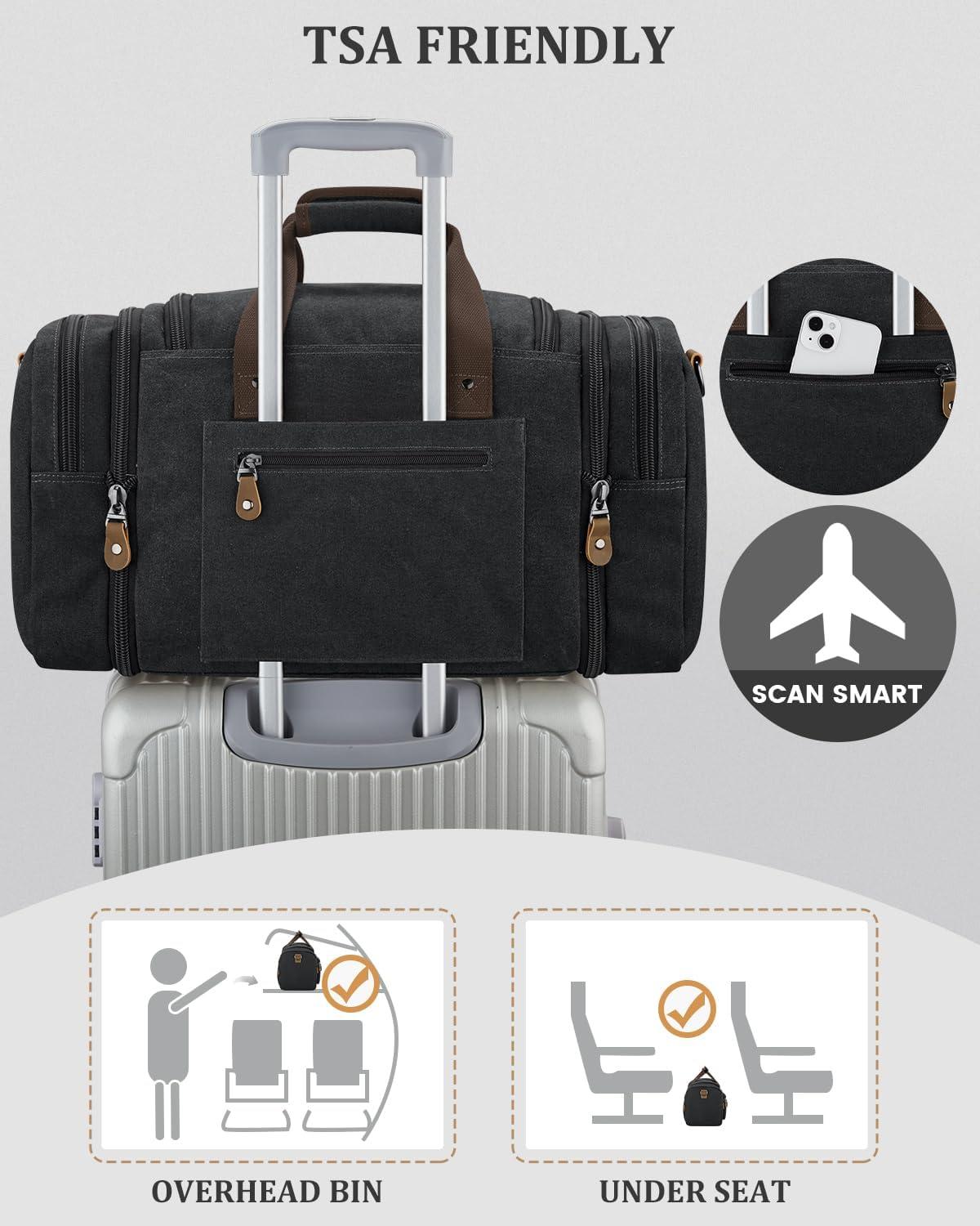 image:imageGonex Canvas Duffle Bag for Travel Expandable Water Resistant 50L Carry on Duffel Overnight Weekender Gym Bag with Wet Dry Separation Pocket amp Suitcase Handle Sleeve Dark GreyDark Grey