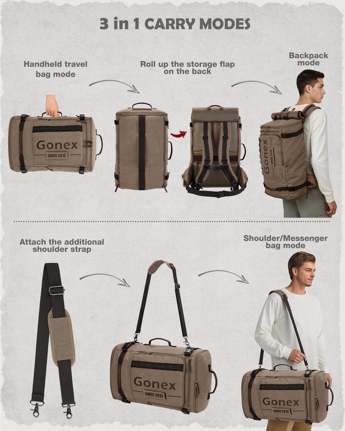 image:imageGonex Canvas Travel Backpack Large 3in1 Convertible Vintage Laptop Duffel Bag for Men amp Women Durable CarryOn for Work College amp Outdoor Adventure Coffee BrownCoffee Brown