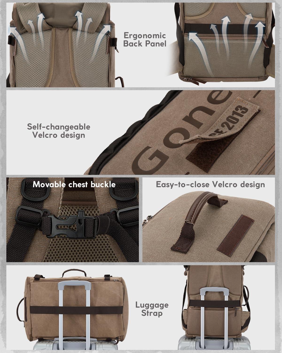 image:imageGonex Canvas Travel Backpack Large 3in1 Convertible Vintage Laptop Duffel Bag for Men amp Women Durable CarryOn for Work College amp Outdoor Adventure Coffee BrownCoffee Brown