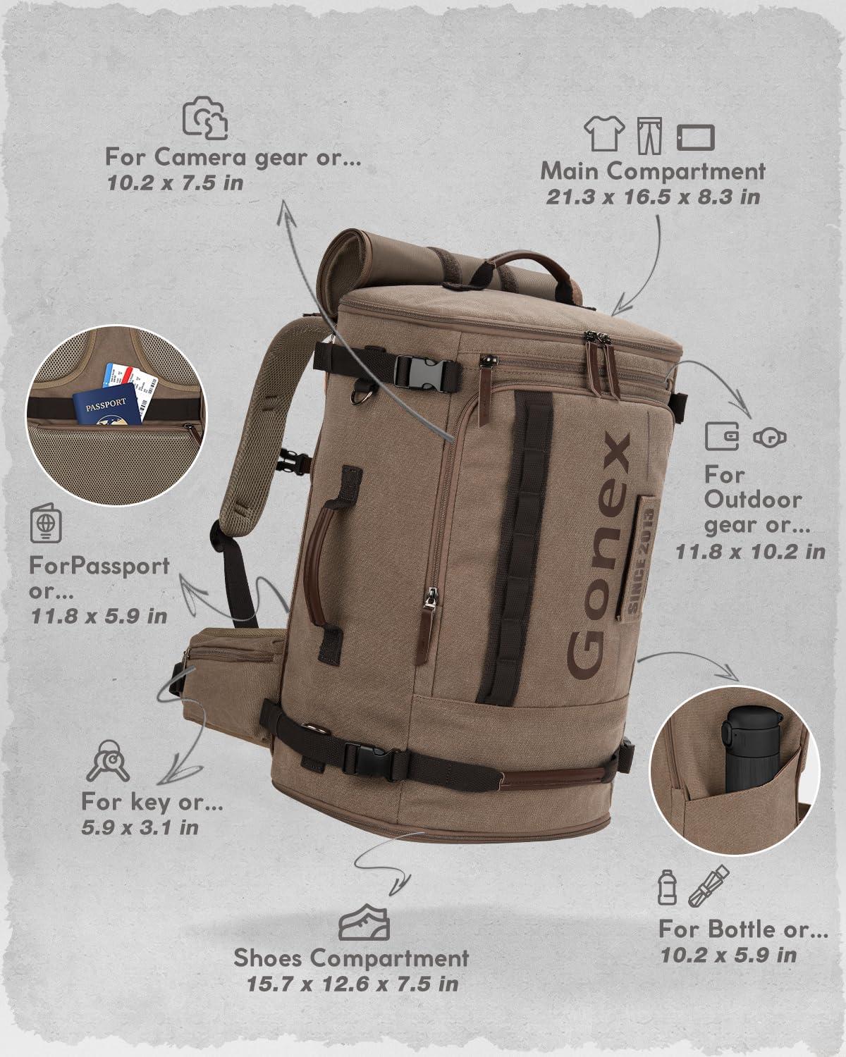 image:imageGonex Canvas Travel Backpack Large 3in1 Convertible Vintage Laptop Duffel Bag for Men amp Women Durable CarryOn for Work College amp Outdoor Adventure Coffee BrownCoffee Brown