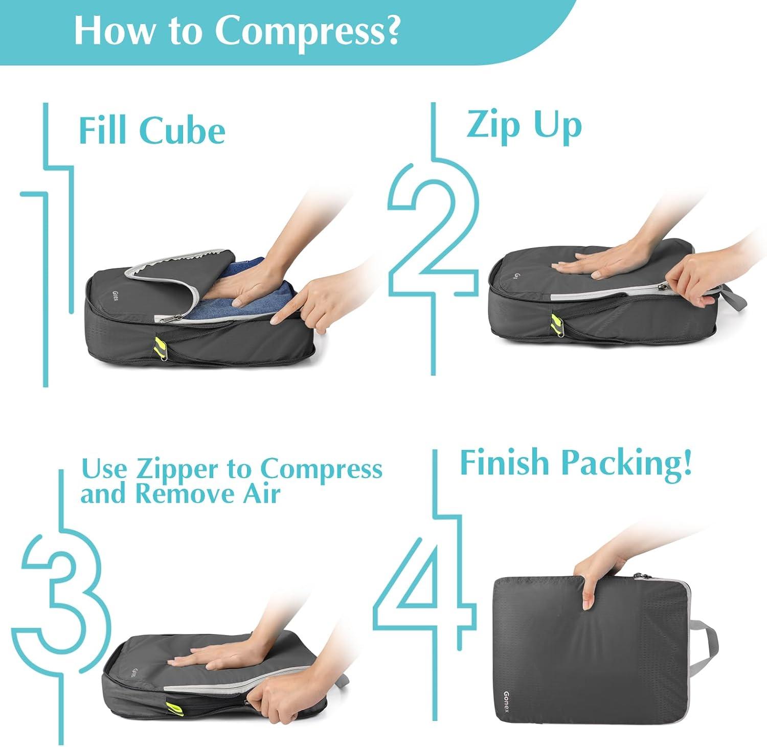 image:imageGonex Compression Packing Cubes 3pcs4pcs Expandable Storage Travel Luggage Bags Organizers4 PCS Deep Gray
