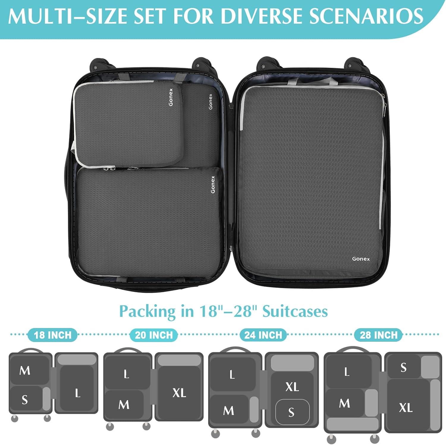 image:imageGonex Compression Packing Cubes 3pcs4pcs Expandable Storage Travel Luggage Bags Organizers4 PCS Deep Gray