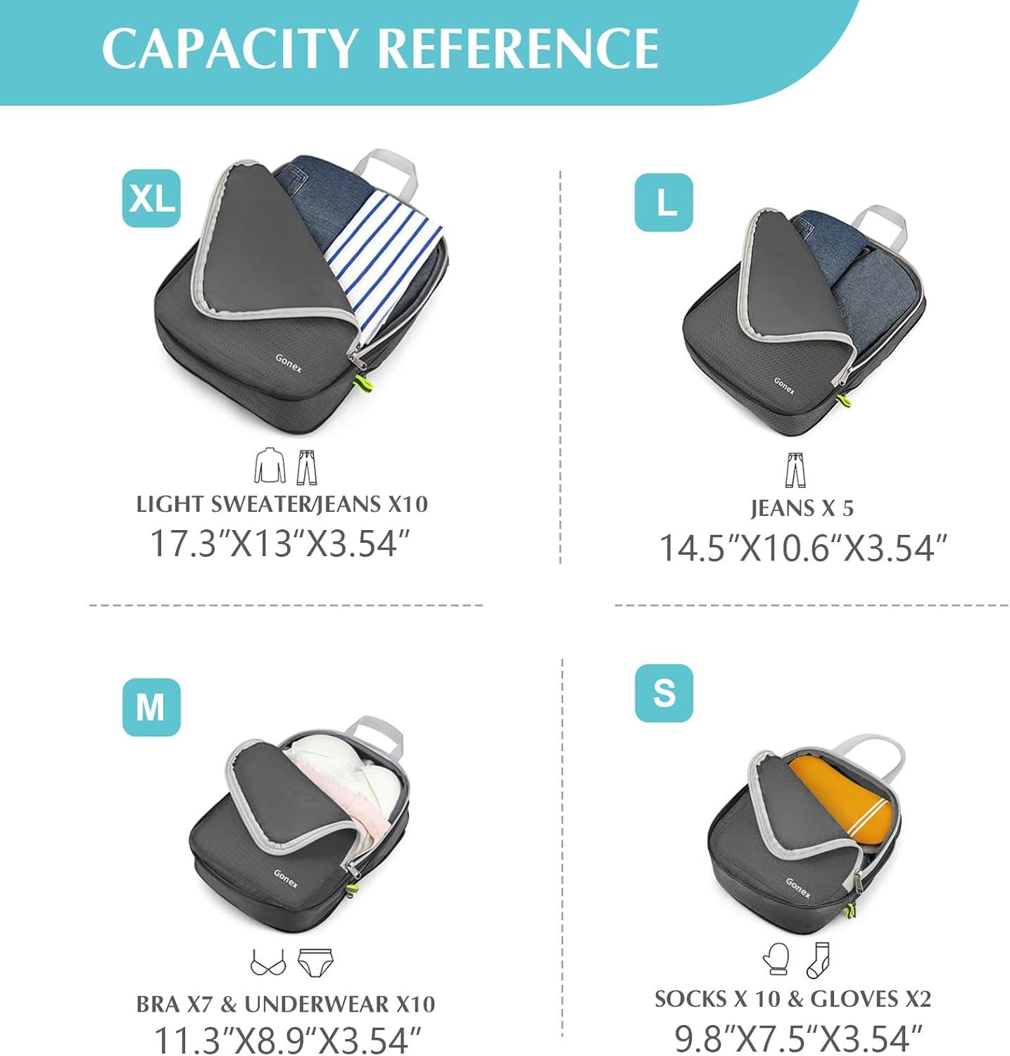 image:imageGonex Compression Packing Cubes 3pcs4pcs Expandable Storage Travel Luggage Bags Organizers4 PCS Deep Gray