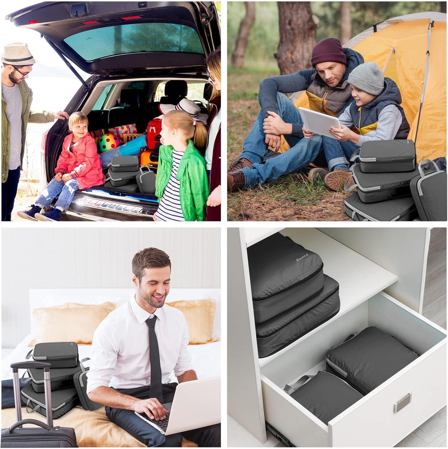 image:imageGonex Compression Packing Cubes 3pcs4pcs Expandable Storage Travel Luggage Bags Organizers4 PCS Deep Gray
