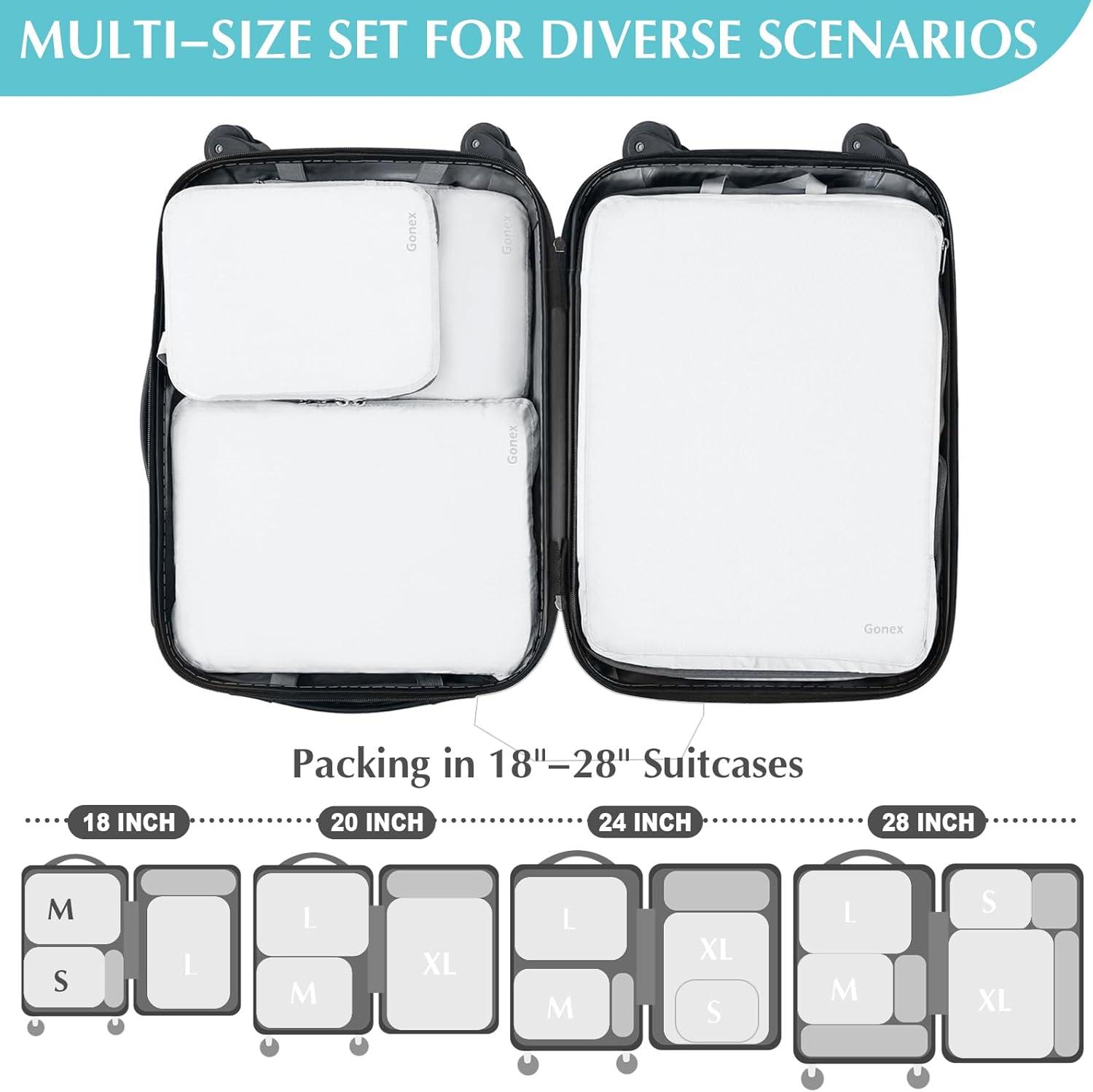 image:imageGonex Compression Packing Cubes 3pcs4pcs Expandable Storage Travel Luggage Bags Organizers4 PCS White