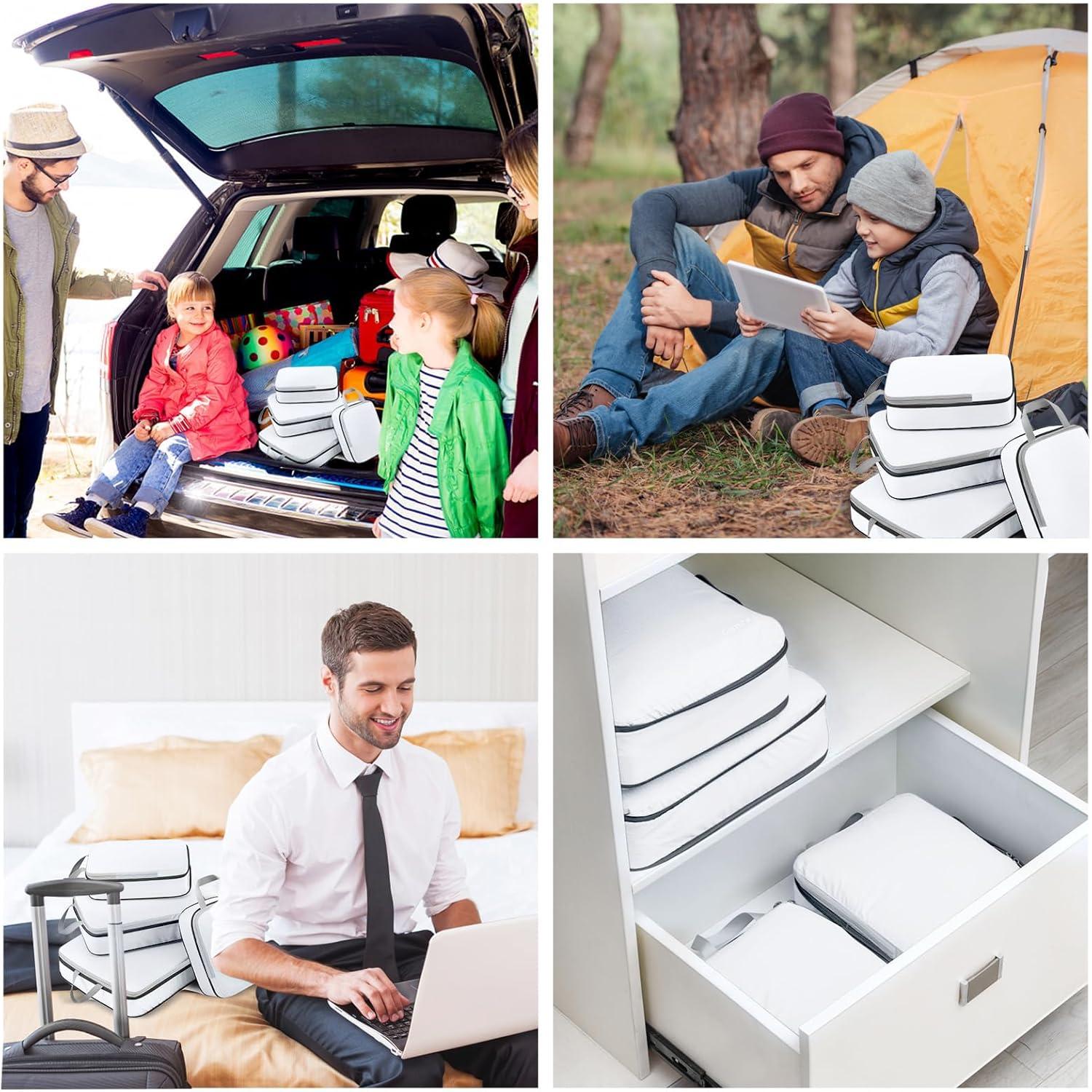 image:imageGonex Compression Packing Cubes 3pcs4pcs Expandable Storage Travel Luggage Bags Organizers4 PCS White