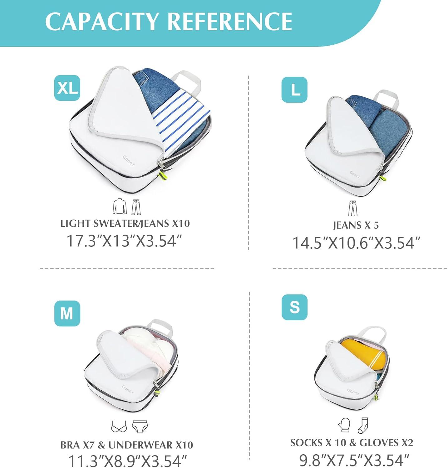 image:imageGonex Compression Packing Cubes 3pcs4pcs Expandable Storage Travel Luggage Bags Organizers4 PCS White
