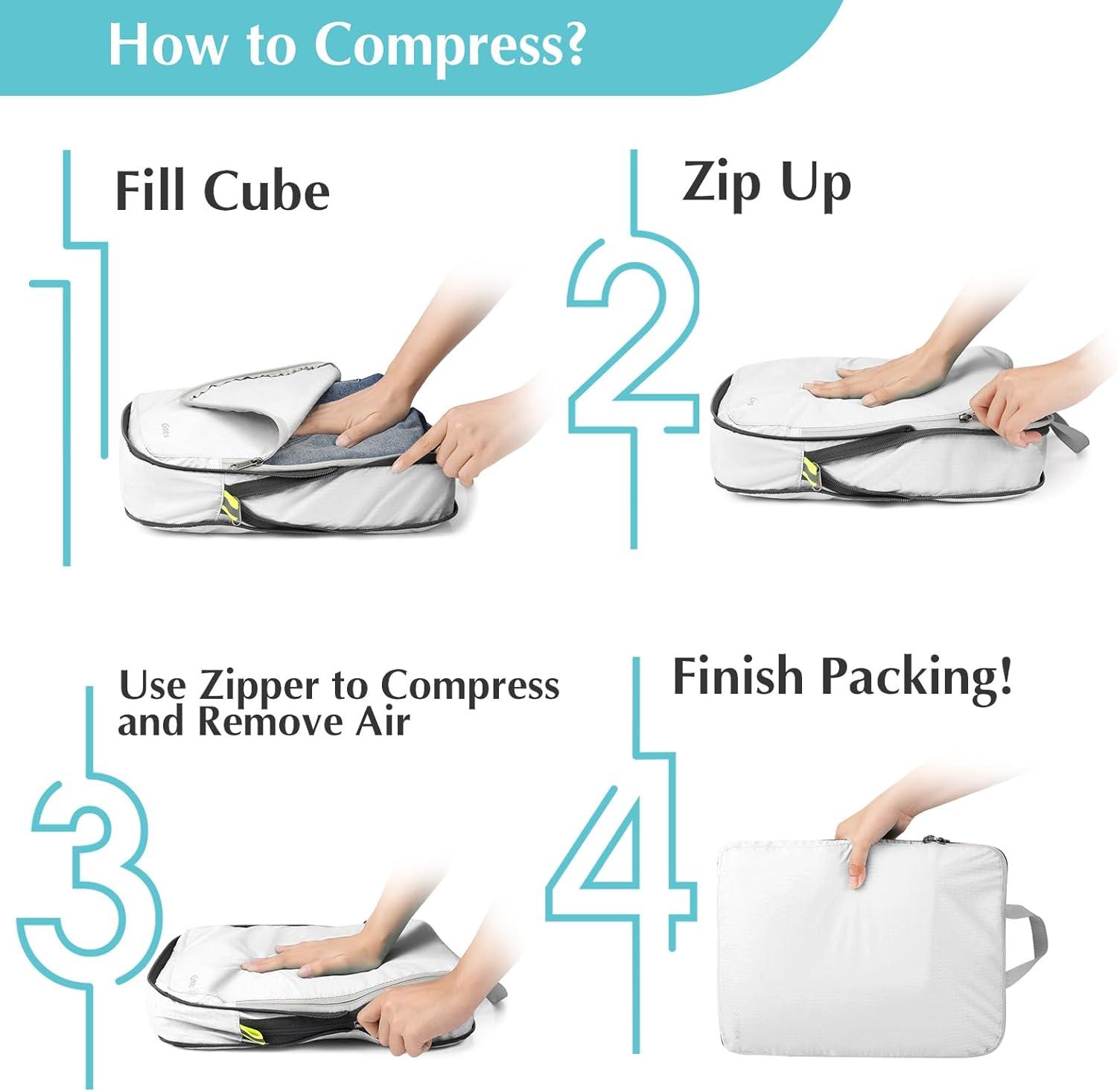 image:imageGonex Compression Packing Cubes 3pcs4pcs Expandable Storage Travel Luggage Bags Organizers4 PCS White