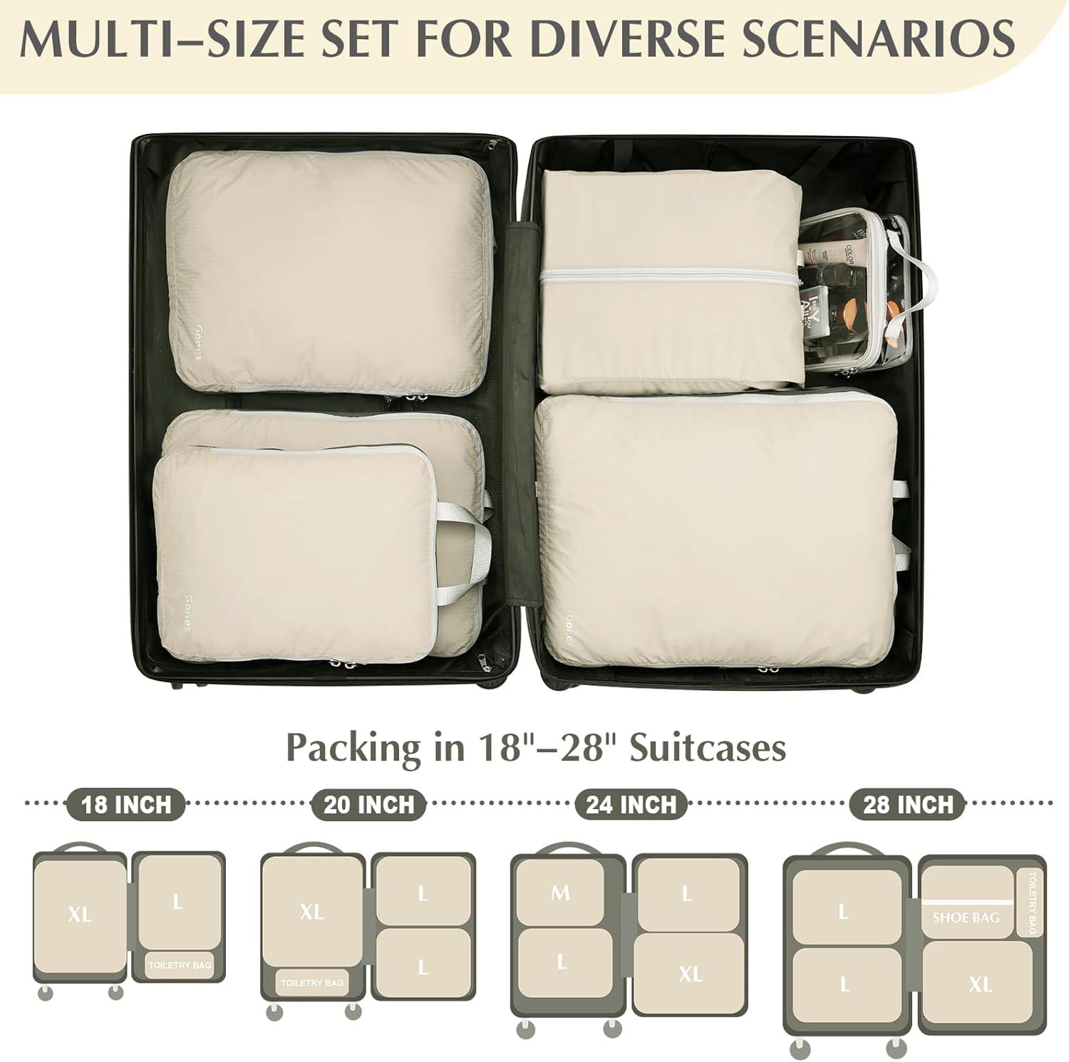 image:imageGonex Compression Packing Cubes 3pcs4pcs Expandable Storage Travel Luggage Bags Organizers6PCS Cream