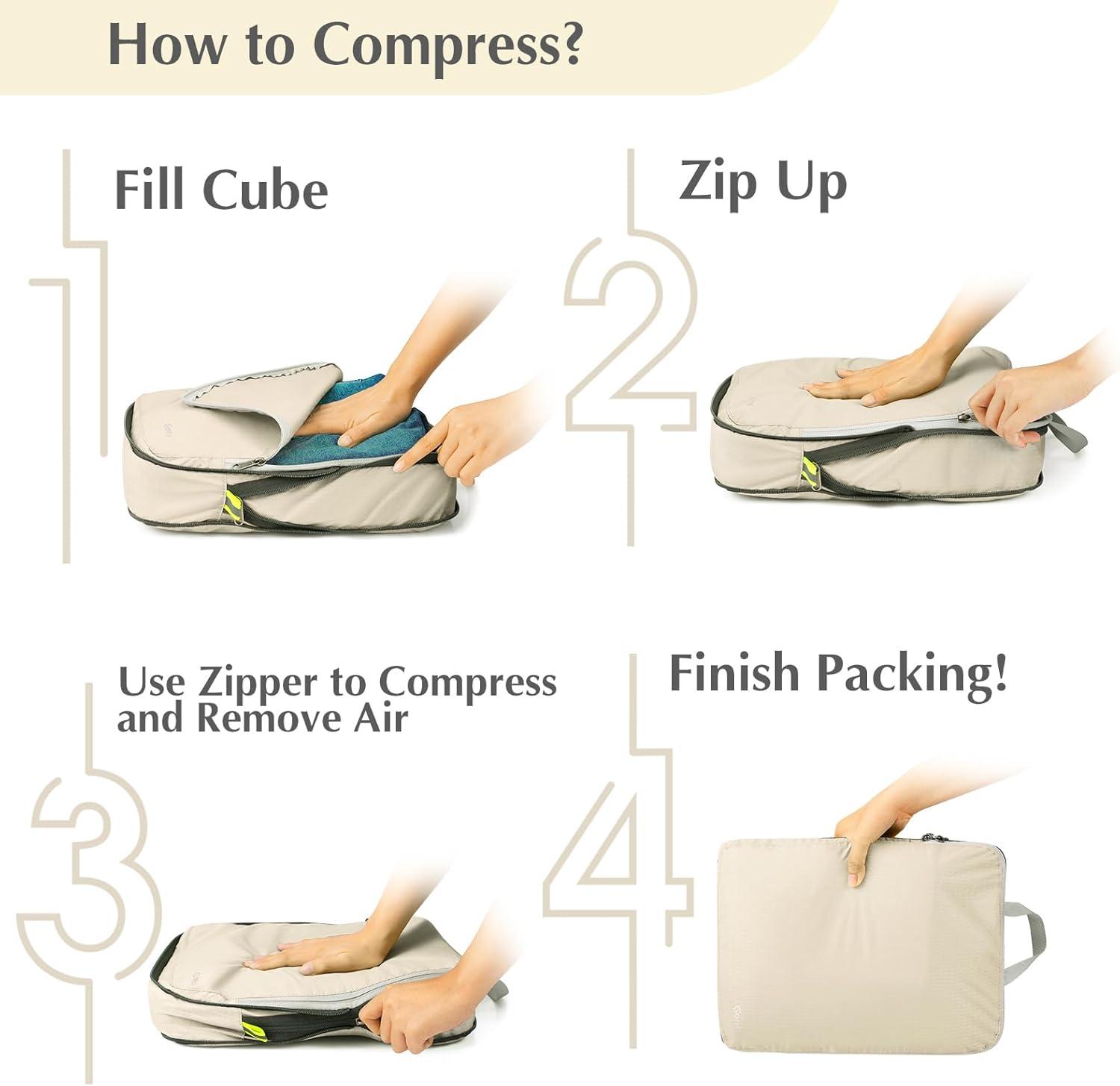 image:imageGonex Compression Packing Cubes 3pcs4pcs Expandable Storage Travel Luggage Bags Organizers6PCS Cream