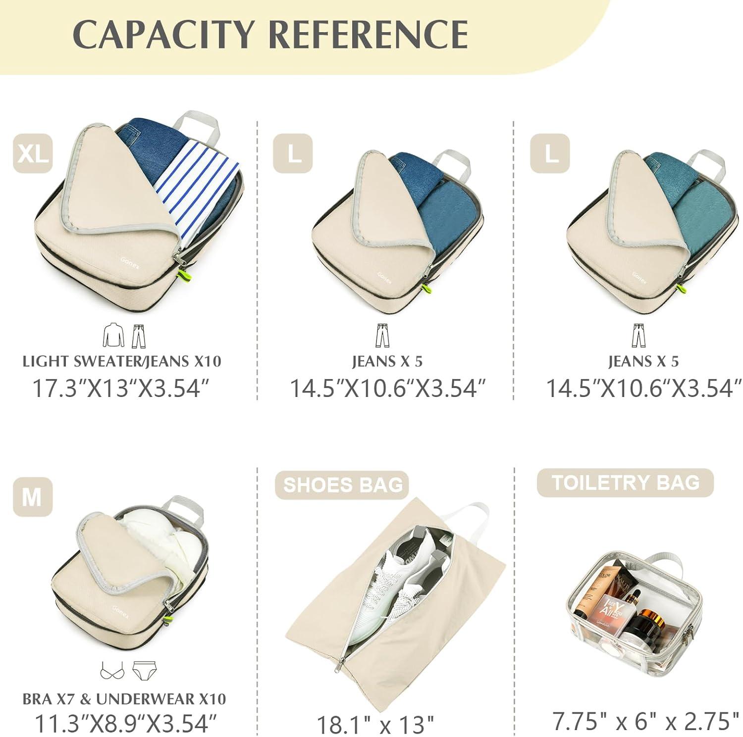 image:imageGonex Compression Packing Cubes 3pcs4pcs Expandable Storage Travel Luggage Bags Organizers6PCS Cream