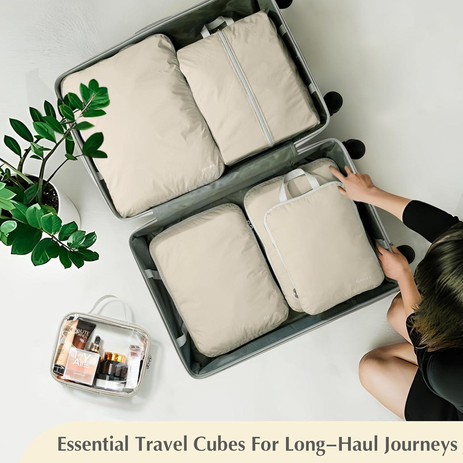 image:imageGonex Compression Packing Cubes 3pcs4pcs Expandable Storage Travel Luggage Bags Organizers6PCS Cream