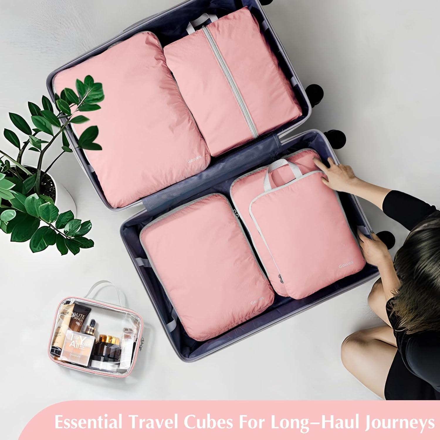 image:imageGonex Compression Packing Cubes 3pcs4pcs Expandable Storage Travel Luggage Bags Organizers6PCS Pink