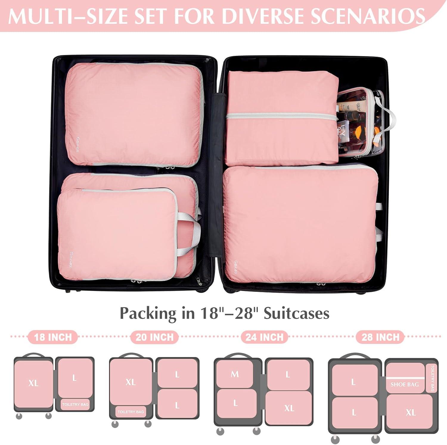image:imageGonex Compression Packing Cubes 3pcs4pcs Expandable Storage Travel Luggage Bags Organizers6PCS Pink