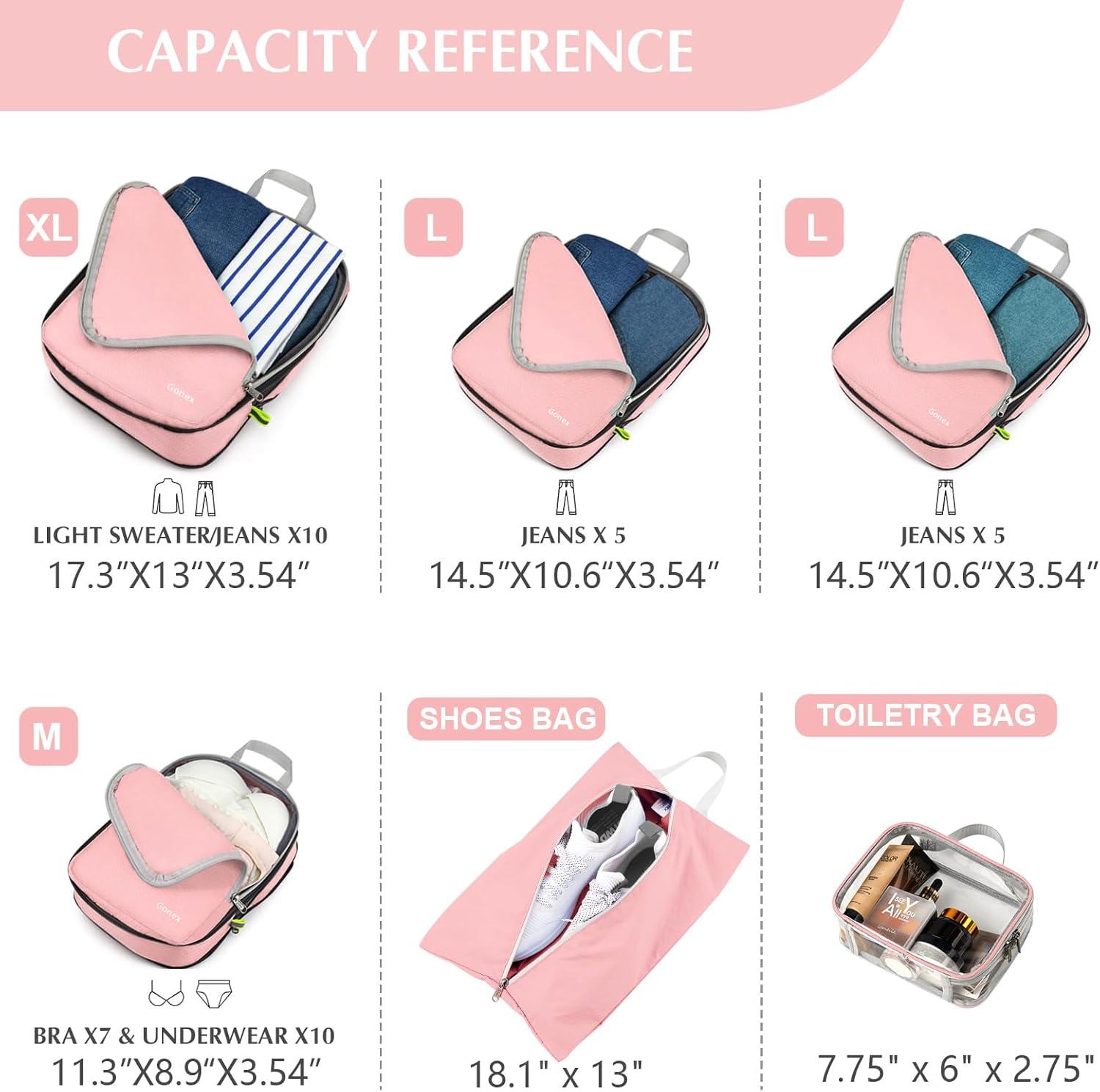 image:imageGonex Compression Packing Cubes 3pcs4pcs Expandable Storage Travel Luggage Bags Organizers6PCS Pink