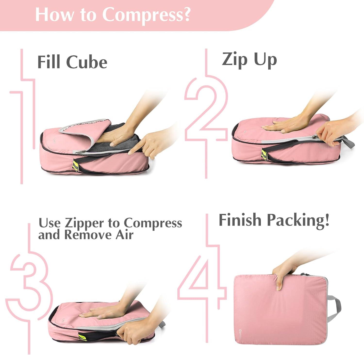 image:imageGonex Compression Packing Cubes 3pcs4pcs Expandable Storage Travel Luggage Bags Organizers6PCS Pink