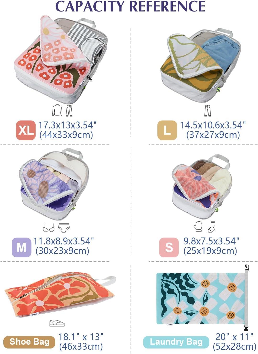 image:imageGonex Compression Packing Cubes 4pcs Expandable Storage Travel Luggage Bags Organizers Travel Cubes for Suitcase Carry On RVFlowers