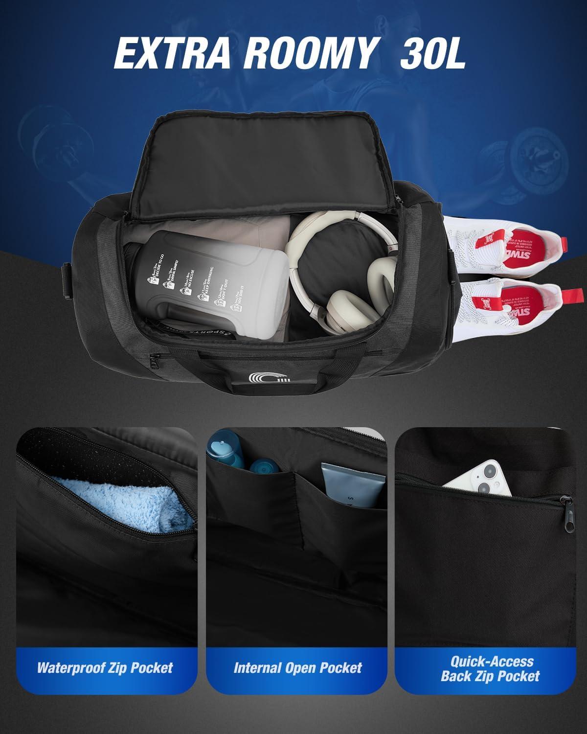 image:imageGonex Gym Duffel Bag with Shoe Compartment Wet Pocket Large Capacity Sports Duffle Bag for Men Women Workout amp Travel Bag with Multiple Pockets BlackGray Medium 60LBlack
