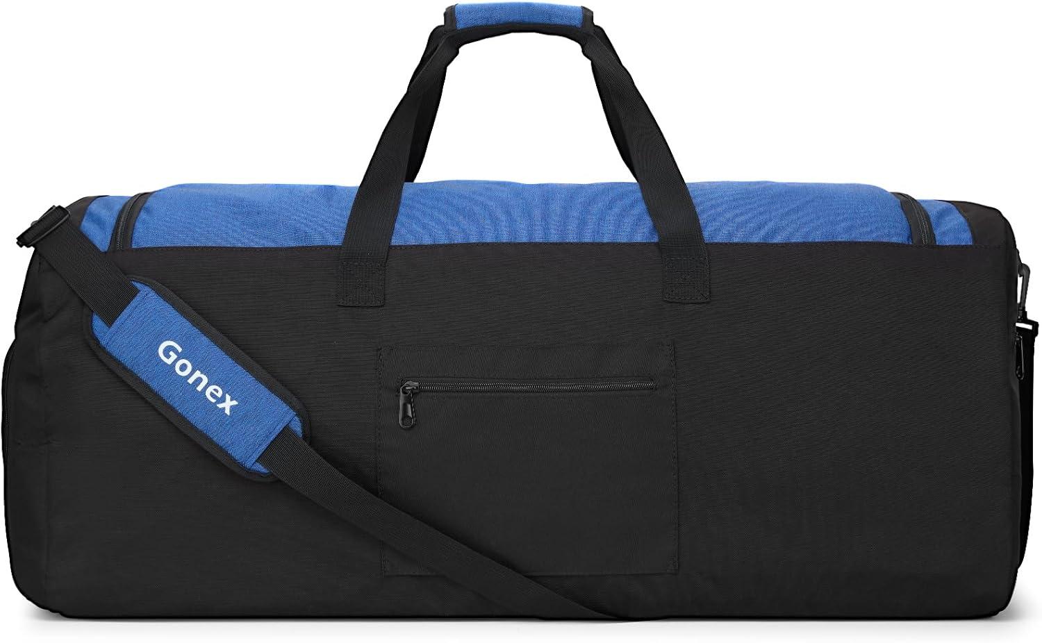 image:imageGonex Gym Duffel Bag with Shoe Compartment Wet Pocket Large Capacity Sports Duffle Bag for Men Women Workout amp Travel Bag with Multiple Pockets BlackGray Medium 60LBlackBlue