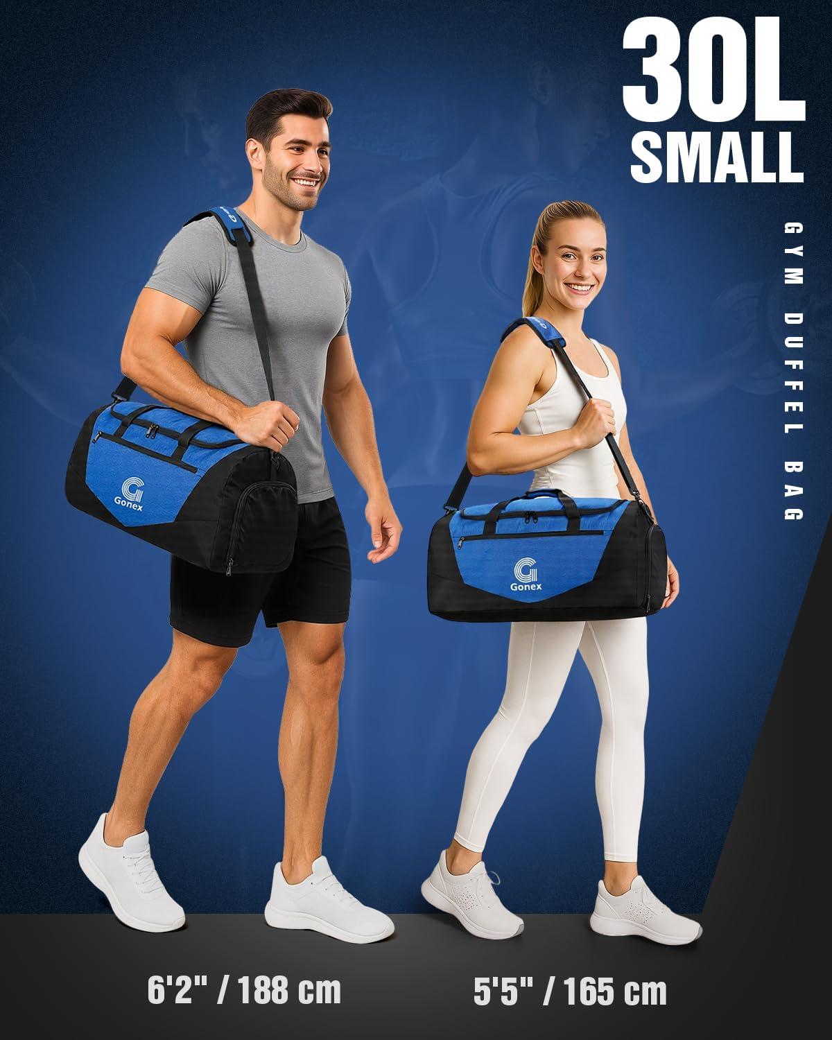 image:imageGonex Gym Duffel Bag with Shoe Compartment Wet Pocket Large Capacity Sports Duffle Bag for Men Women Workout amp Travel Bag with Multiple Pockets BlackGray Medium 60LBlackBlue