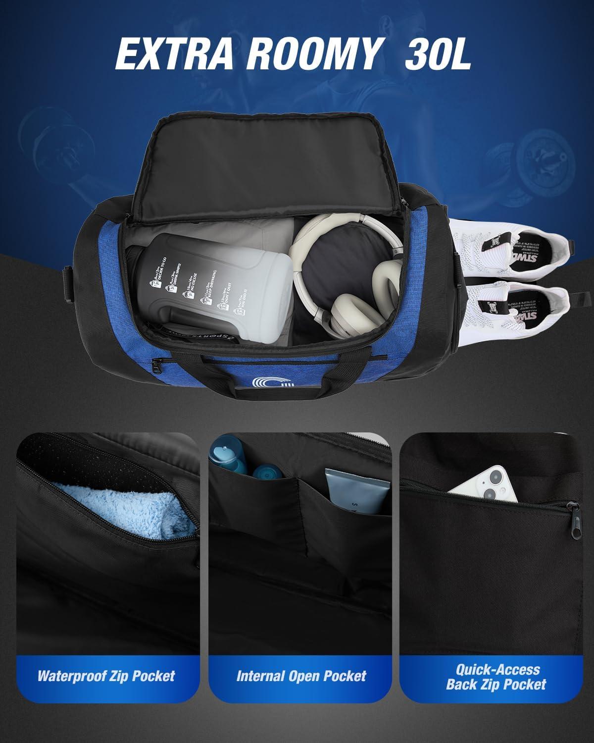 image:imageGonex Gym Duffel Bag with Shoe Compartment Wet Pocket Large Capacity Sports Duffle Bag for Men Women Workout amp Travel Bag with Multiple Pockets BlackGray Medium 60LBlackBlue