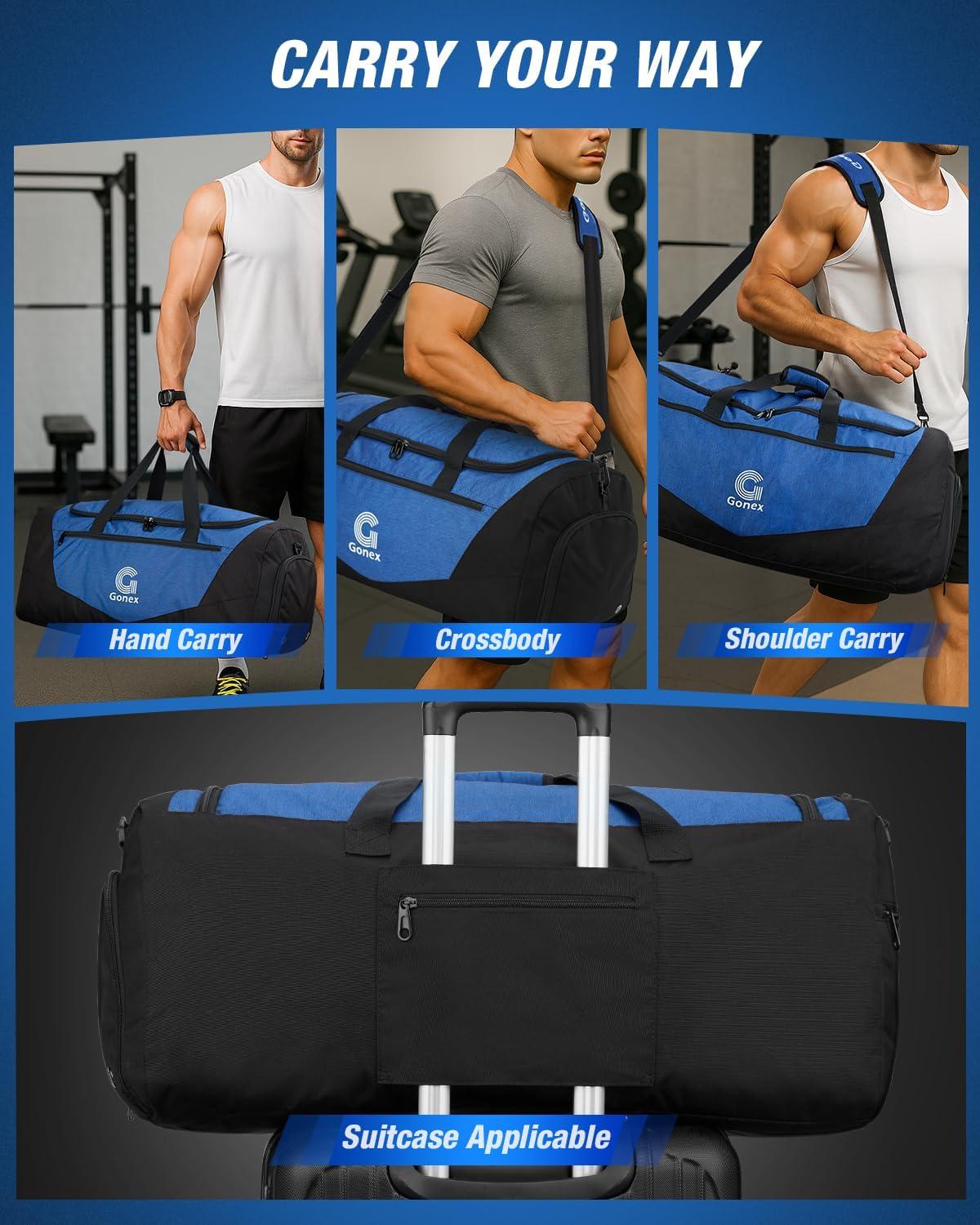 image:imageGonex Gym Duffel Bag with Shoe Compartment Wet Pocket Large Capacity Sports Duffle Bag for Men Women Workout amp Travel Bag with Multiple Pockets BlackGray Medium 60LBlackBlue