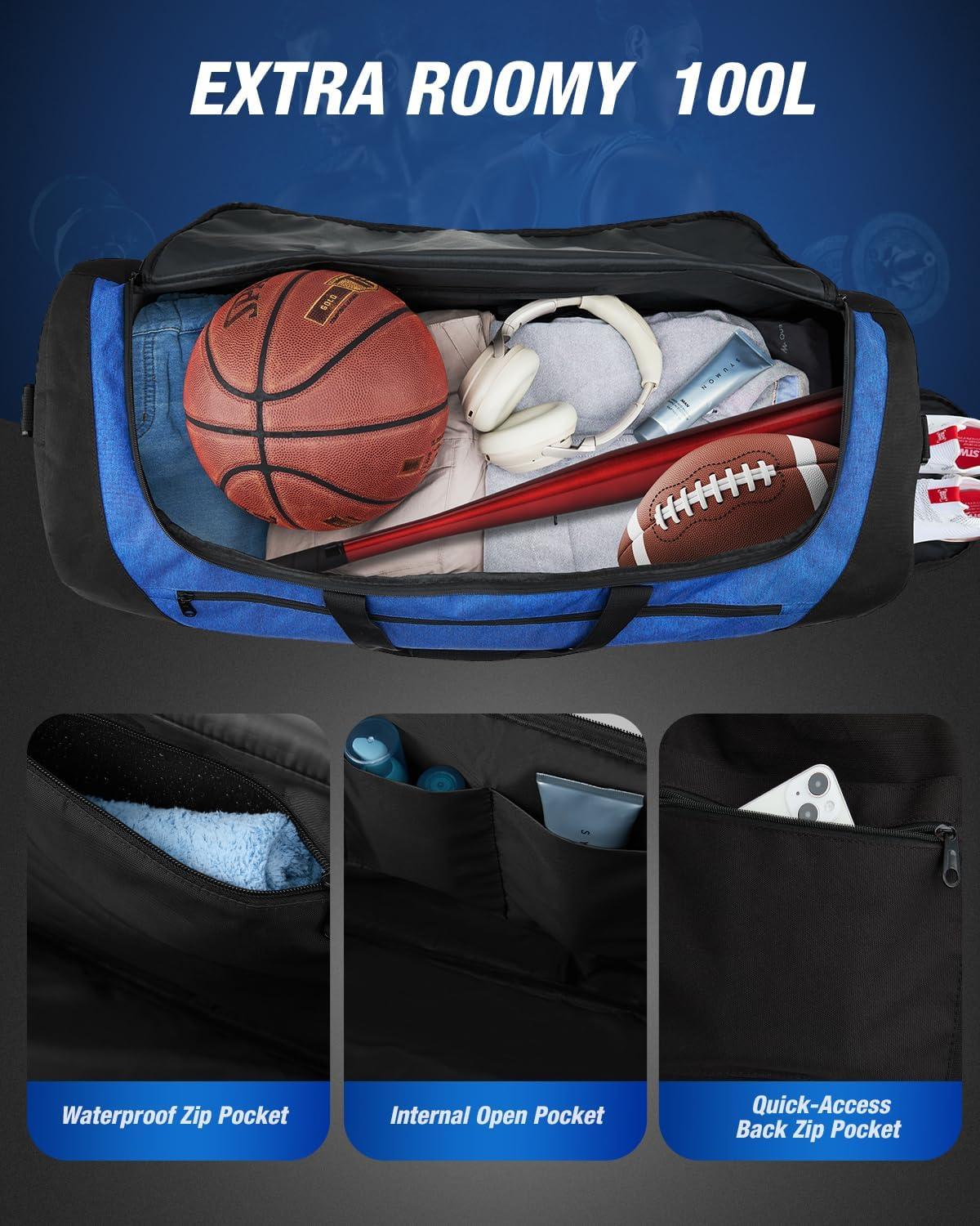 image:imageGonex Gym Duffel Bag with Shoe Compartment Wet Pocket Large Capacity Sports Duffle Bag for Men Women Workout amp Travel Bag with Multiple Pockets BlackGray Medium 60LBlackBlue