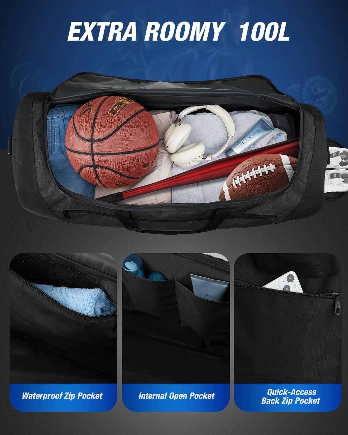 image:imageGonex Gym Duffel Bag with Shoe Compartment Wet Pocket Large Capacity Sports Duffle Bag for Men Women Workout amp Travel Bag with Multiple Pockets BlackGray Medium 60LBlack