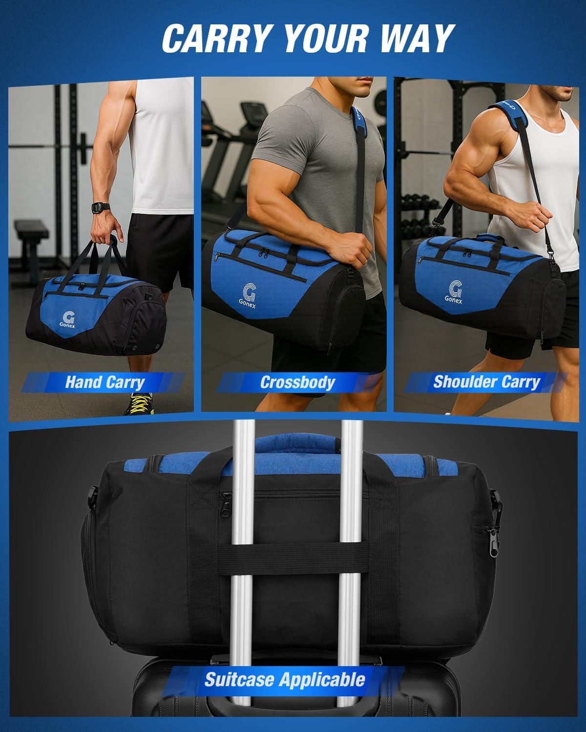 image:imageGonex Gym Duffel Bag with Shoe Compartment Wet Pocket Large Capacity Sports Duffle Bag for Men Women Workout amp Travel Bag with Multiple Pockets BlackGray Medium 60LBlackBlue