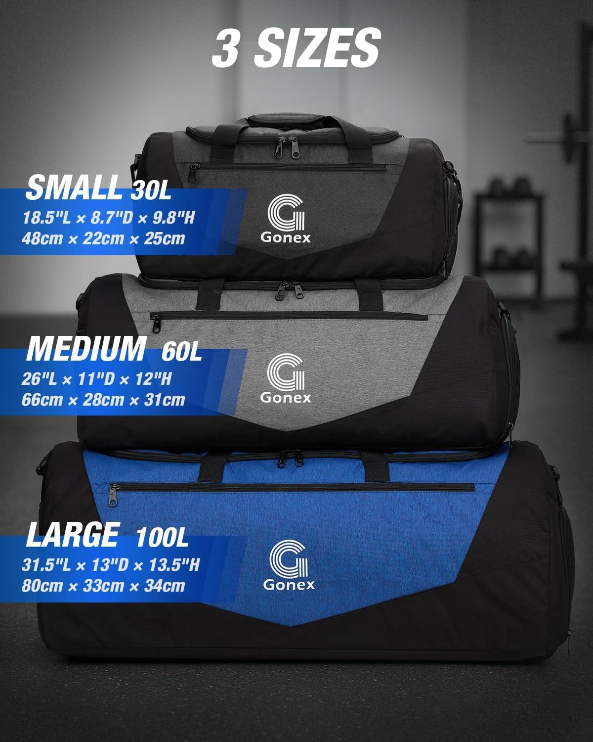 image:imageGonex Gym Duffel Bag with Shoe Compartment Wet Pocket Large Capacity Sports Duffle Bag for Men Women Workout amp Travel Bag with Multiple Pockets BlackGray Medium 60LBlack