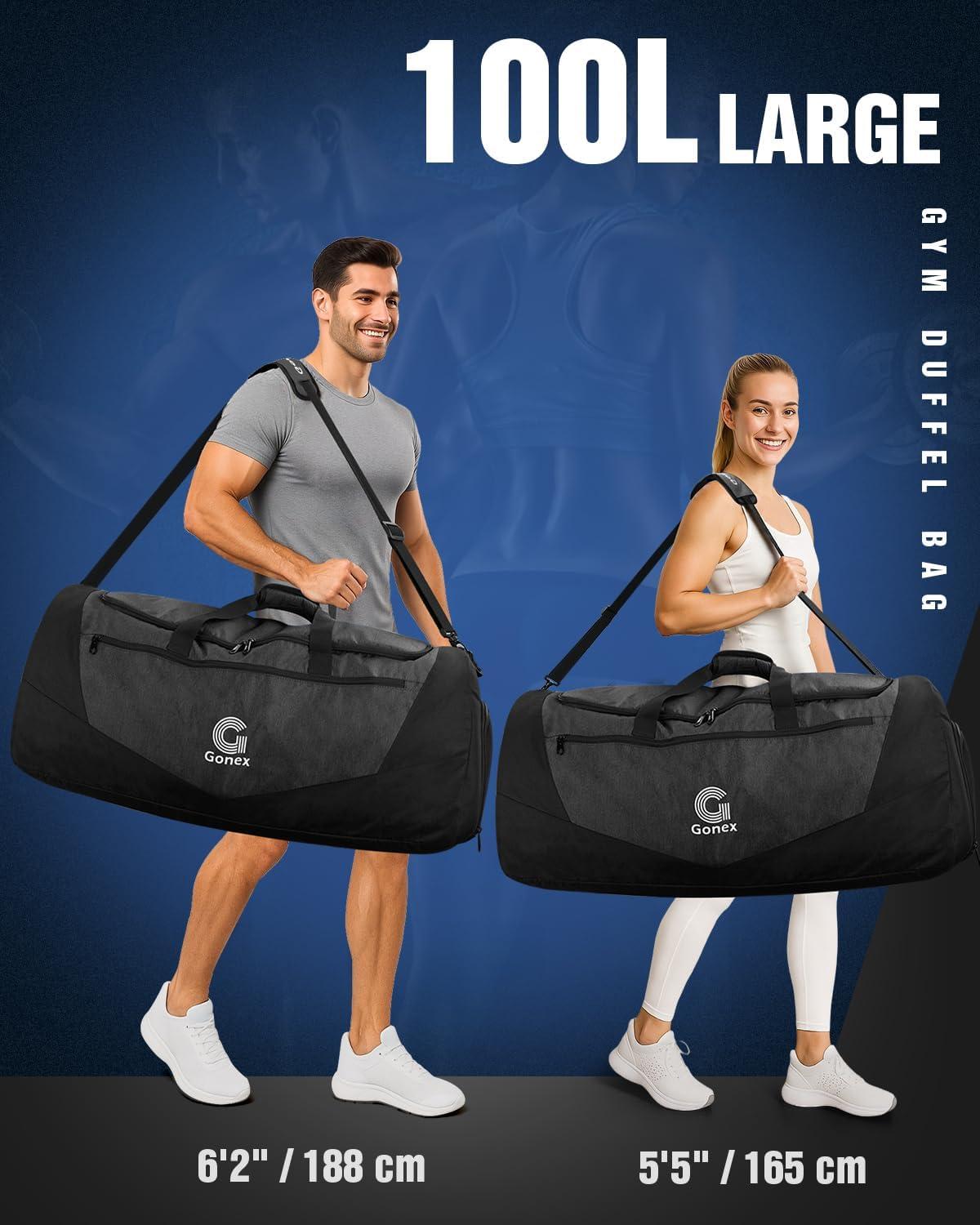 image:imageGonex Gym Duffel Bag with Shoe Compartment Wet Pocket Large Capacity Sports Duffle Bag for Men Women Workout amp Travel Bag with Multiple Pockets BlackGray Medium 60LBlack