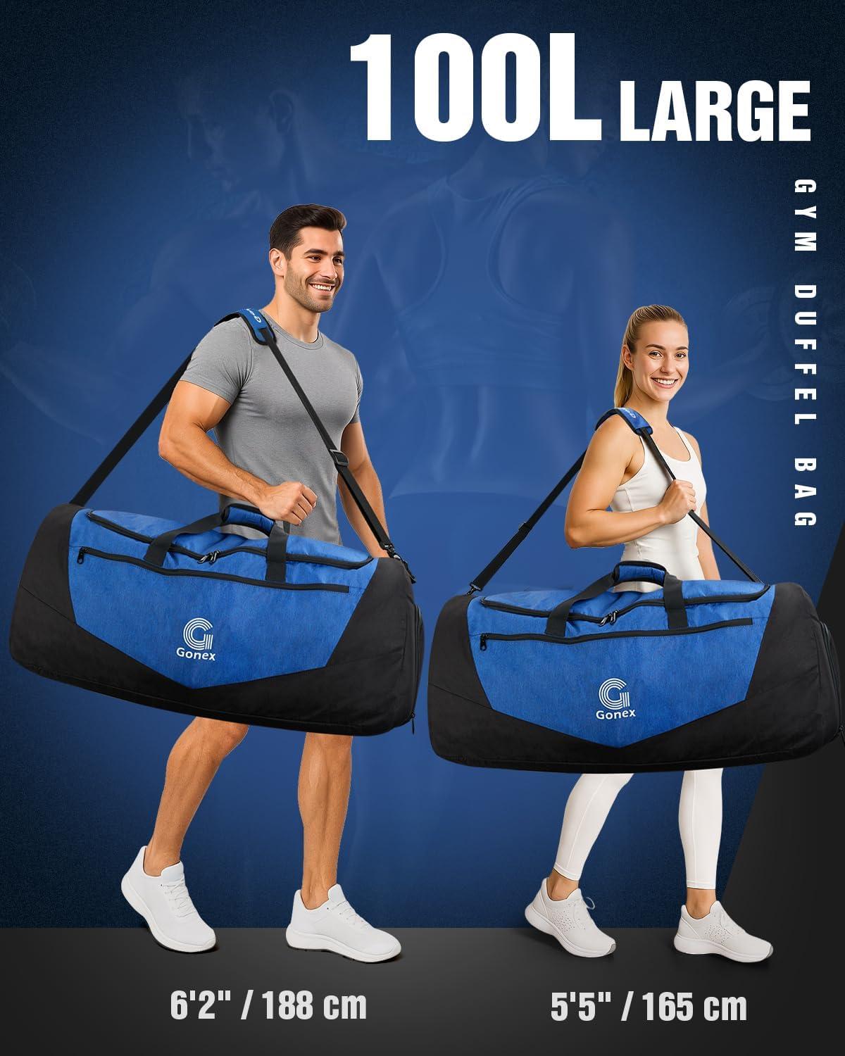 image:imageGonex Gym Duffel Bag with Shoe Compartment Wet Pocket Large Capacity Sports Duffle Bag for Men Women Workout amp Travel Bag with Multiple Pockets BlackGray Medium 60LBlackBlue