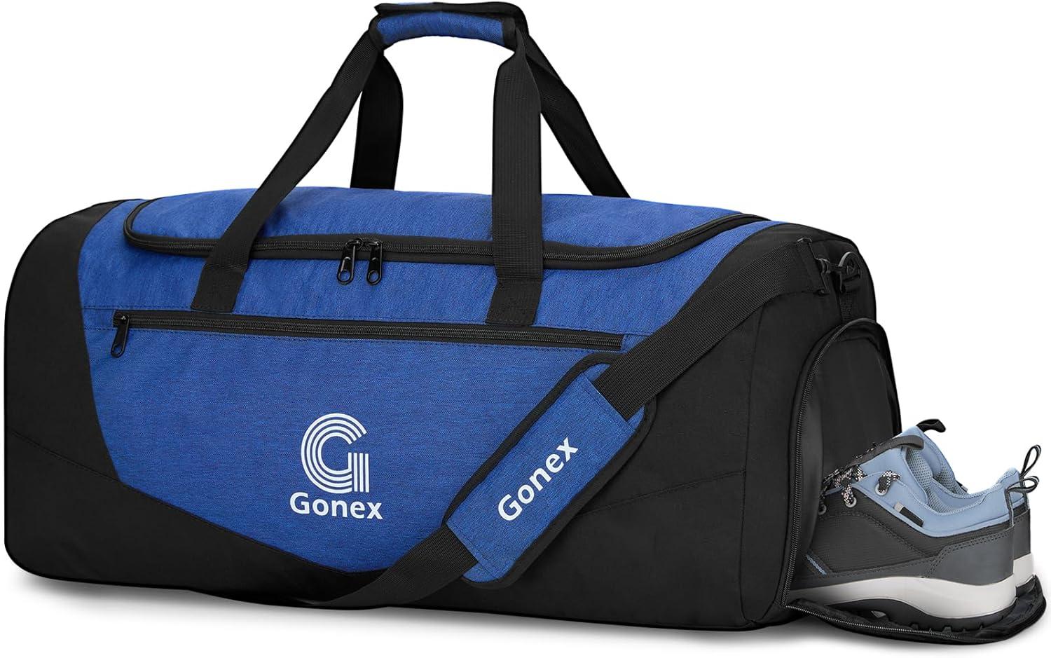 image:imageGonex Gym Duffel Bag with Shoe Compartment Wet Pocket Large Capacity Sports Duffle Bag for Men Women Workout amp Travel Bag with Multiple Pockets BlackGray Medium 60LBlackBlue