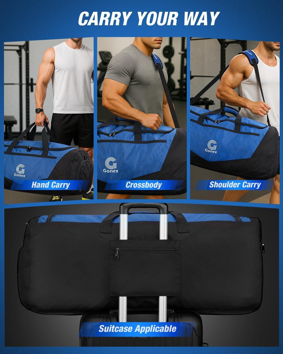 image:imageGonex Gym Duffel Bag with Shoe Compartment Wet Pocket Large Capacity Sports Duffle Bag for Men Women Workout amp Travel Bag with Multiple Pockets BlackGray Medium 60LBlackBlue