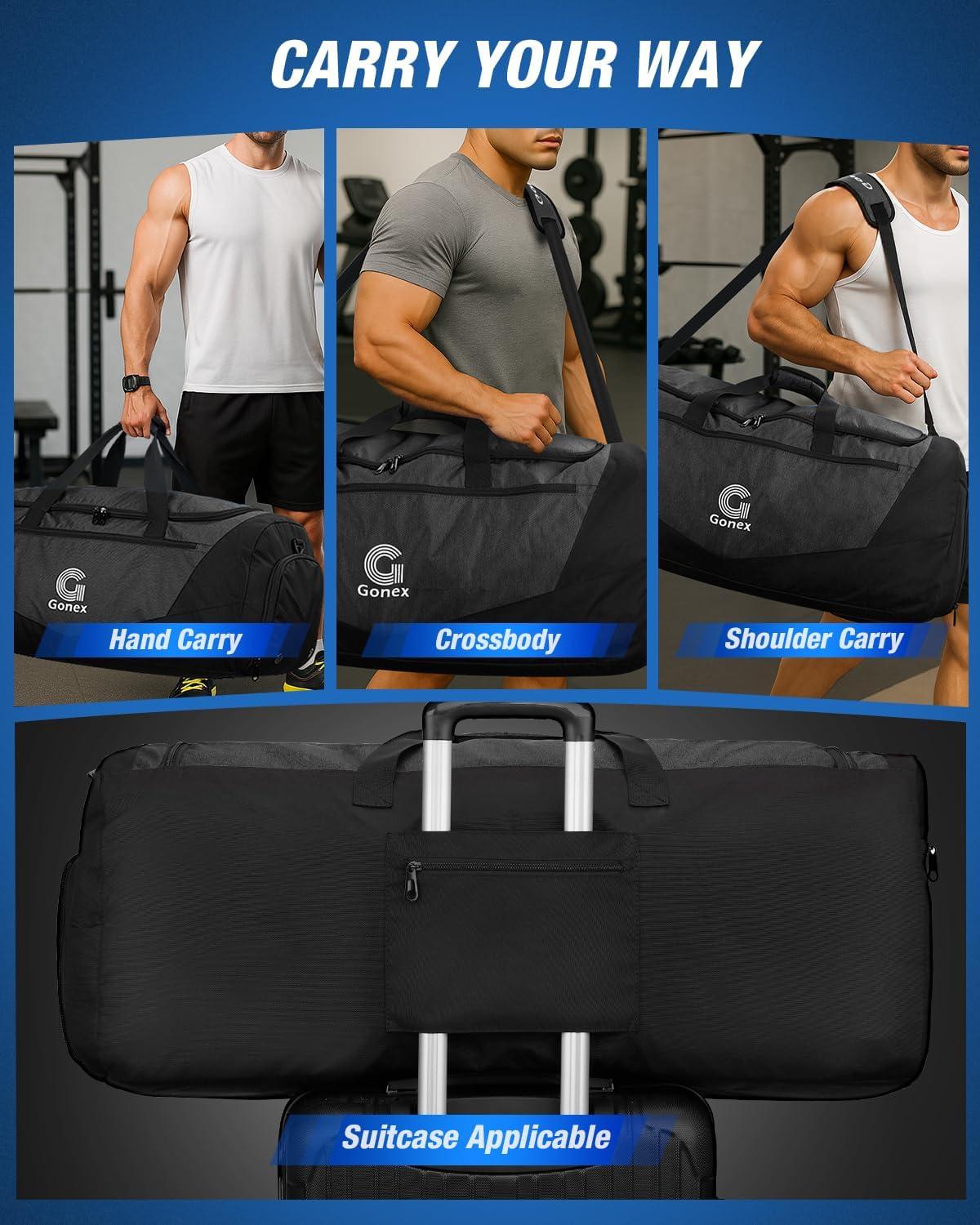 image:imageGonex Gym Duffel Bag with Shoe Compartment Wet Pocket Large Capacity Sports Duffle Bag for Men Women Workout amp Travel Bag with Multiple Pockets BlackGray Medium 60LBlack
