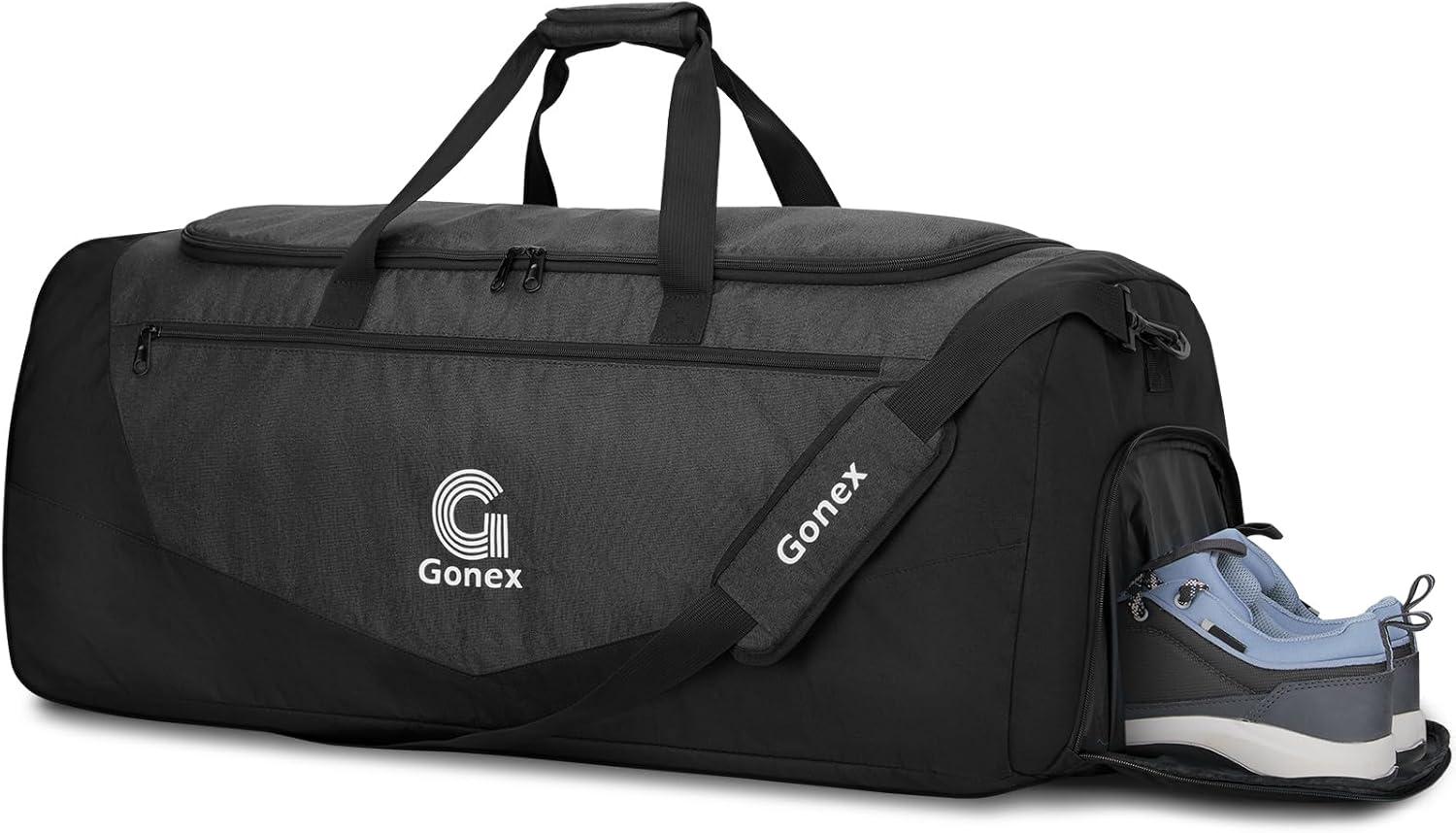 image:imageGonex Gym Duffel Bag with Shoe Compartment Wet Pocket Large Capacity Sports Duffle Bag for Men Women Workout amp Travel Bag with Multiple Pockets BlackGray Medium 60LBlack