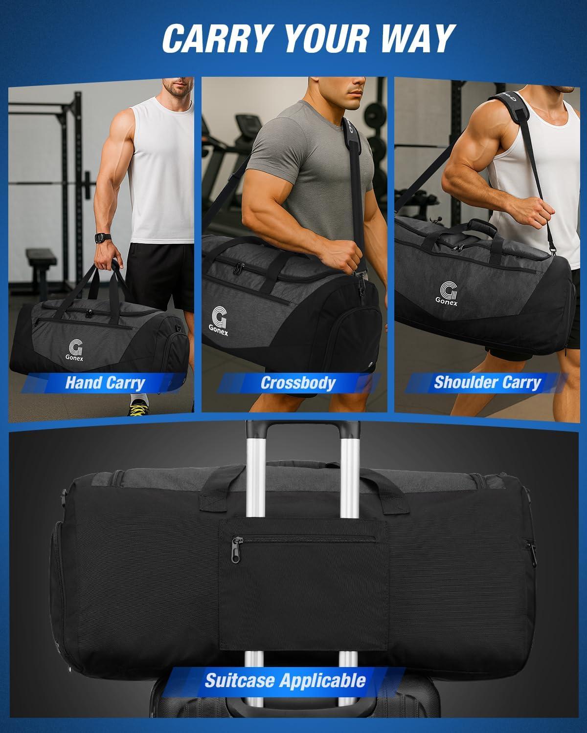 image:imageGonex Gym Duffel Bag with Shoe Compartment Wet Pocket Large Capacity Sports Duffle Bag for Men Women Workout amp Travel Bag with Multiple Pockets BlackGray Medium 60LBlack