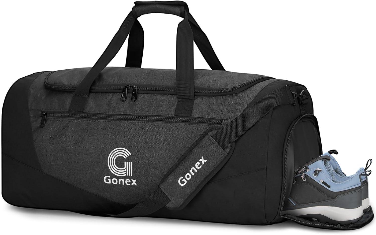 image:imageGonex Gym Duffel Bag with Shoe Compartment Wet Pocket Large Capacity Sports Duffle Bag for Men Women Workout amp Travel Bag with Multiple Pockets BlackGray Medium 60LBlack