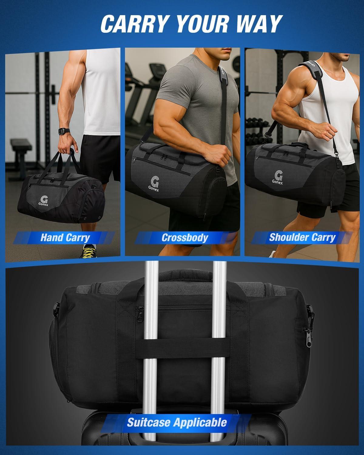 image:imageGonex Gym Duffel Bag with Shoe Compartment Wet Pocket Large Capacity Sports Duffle Bag for Men Women Workout amp Travel Bag with Multiple Pockets BlackGray Medium 60LBlack