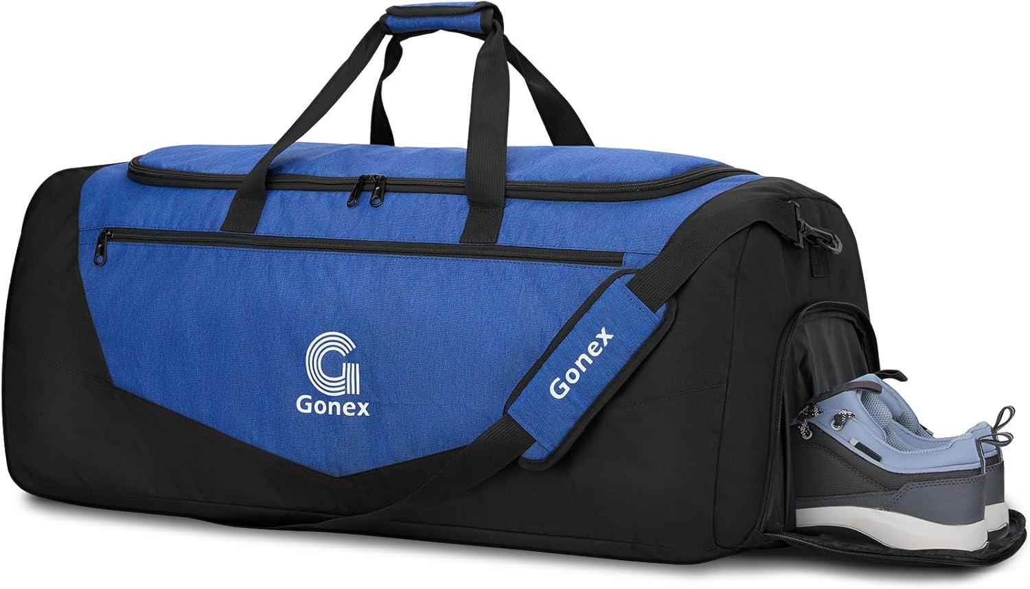 image:imageGonex Gym Duffel Bag with Shoe Compartment Wet Pocket Large Capacity Sports Duffle Bag for Men Women Workout amp Travel Bag with Multiple Pockets BlackGray Medium 60LBlackBlue