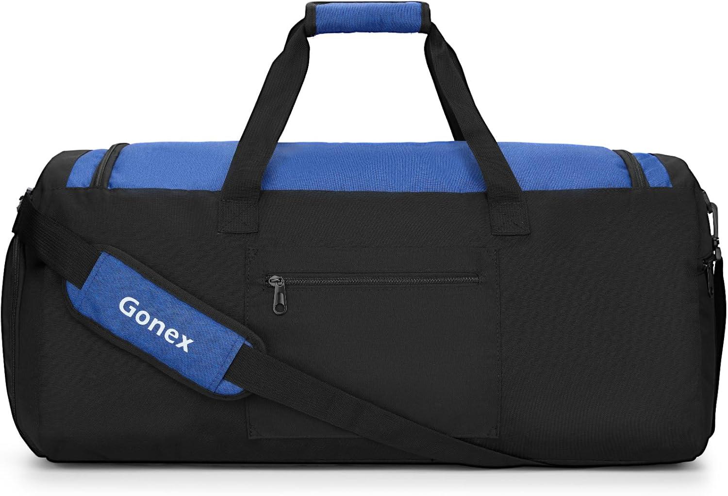 image:imageGonex Gym Duffel Bag with Shoe Compartment Wet Pocket Large Capacity Sports Duffle Bag for Men Women Workout amp Travel Bag with Multiple Pockets BlackGray Medium 60LBlackBlue